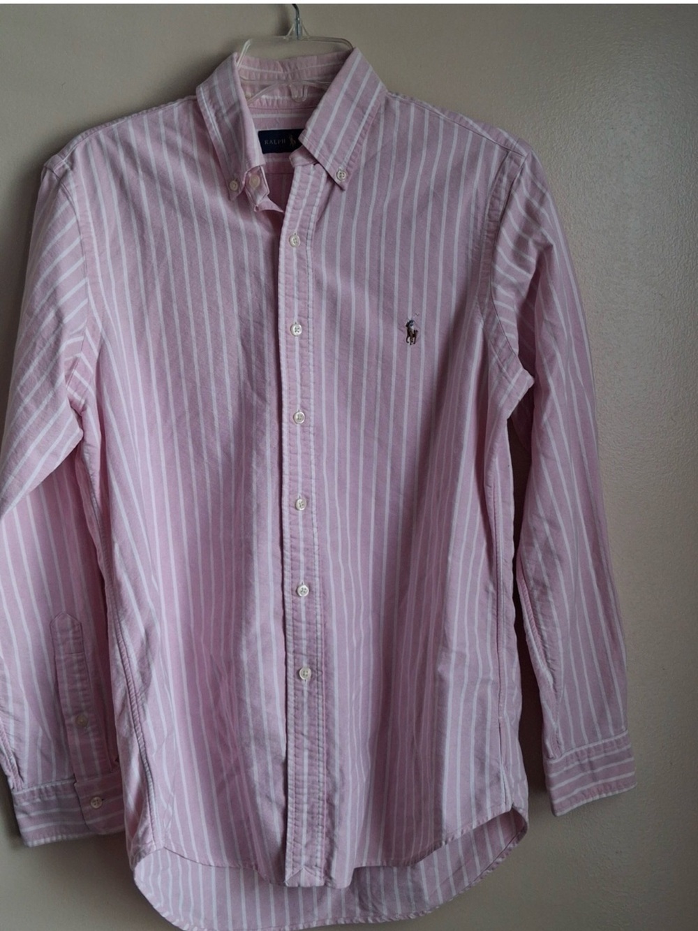 Ralph Lauren Womens Pink White Striped Oxford Button Down Shirt Small Petite